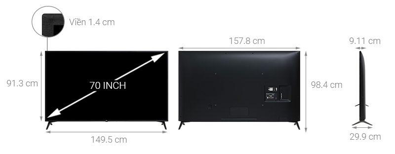 Kích thước tivi 70 inch