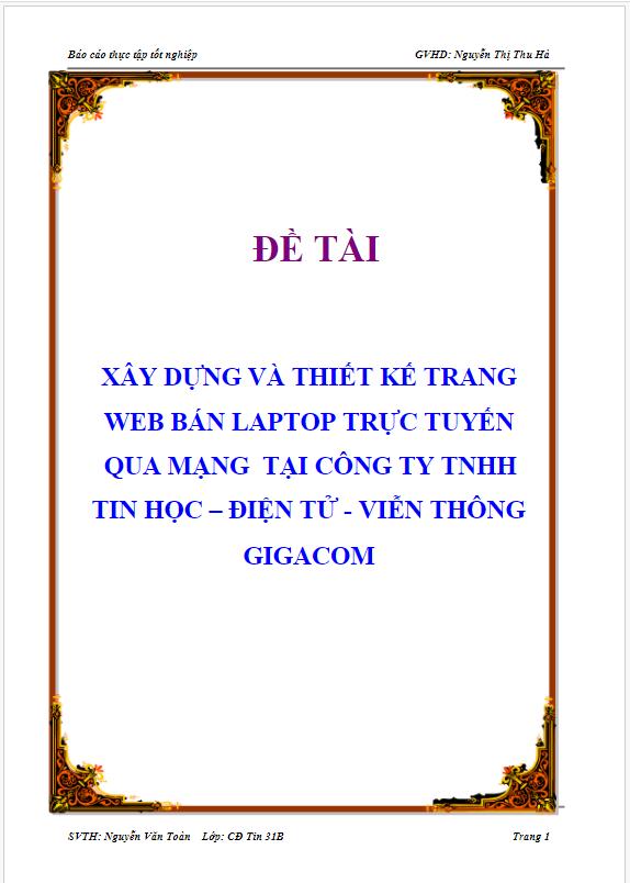 Báo cáo đồ án xây dựng website bán hàng laptop online tại Công ty TNHH Gigacom