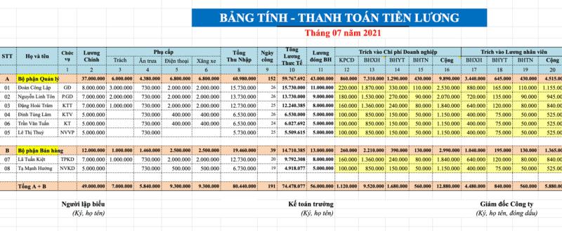 Mẫu bảng lương nhân viên số 3