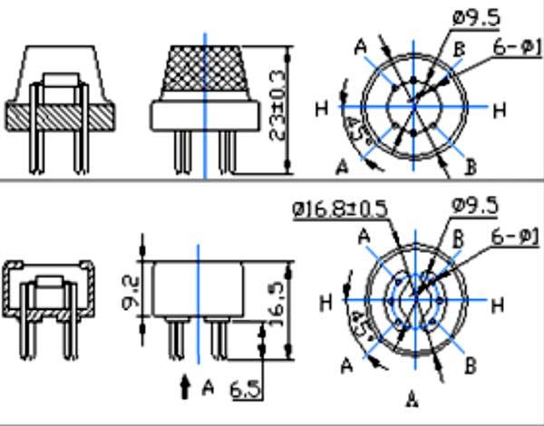 Sơ đồ kích thước 2D cảm biến khí MQ-2