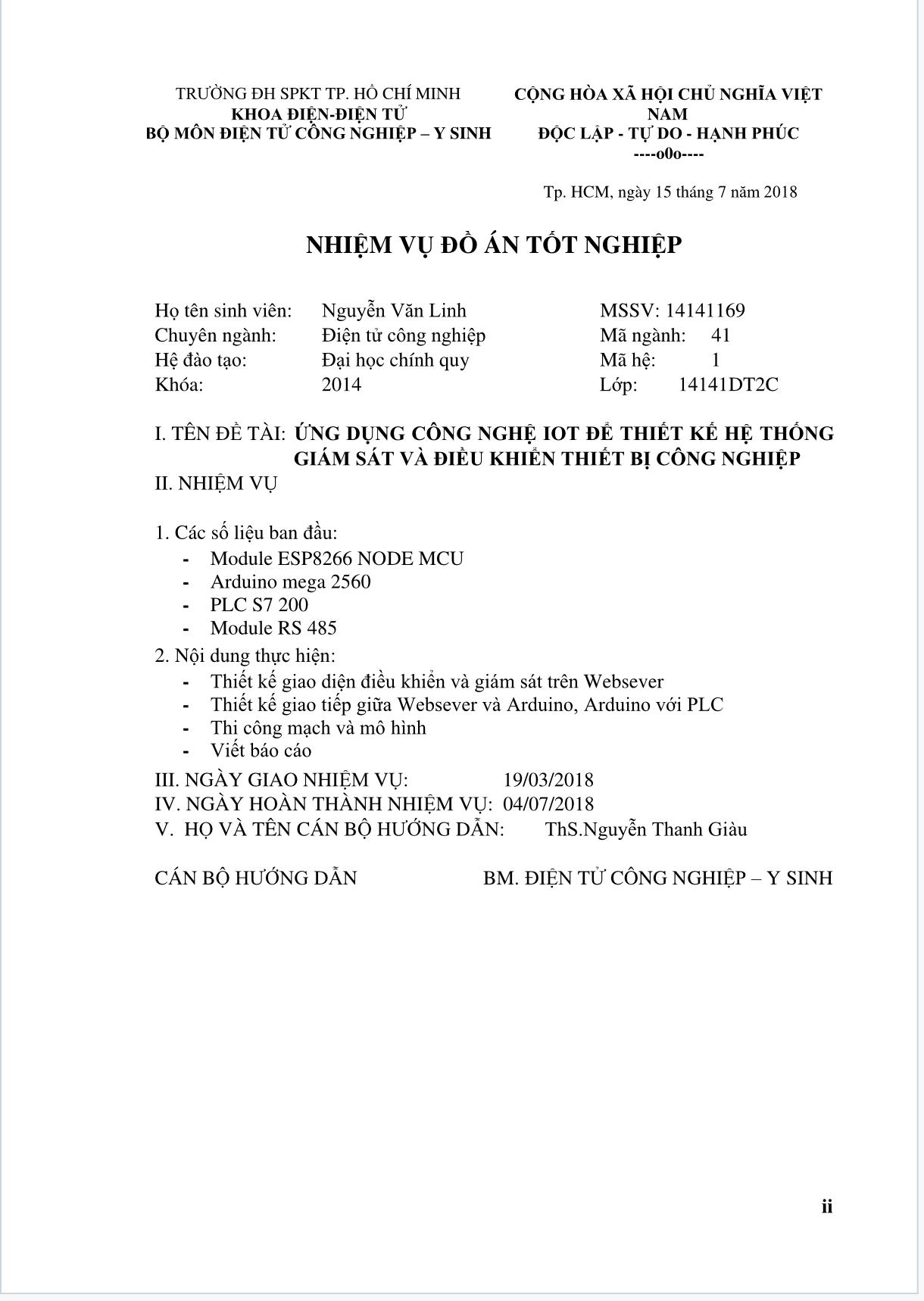 Đồ án tốt nghiệp ứng dụng công nghệ iot để thiết kế hệ thống giám sát và điều khiển thiết bị công nghiệp