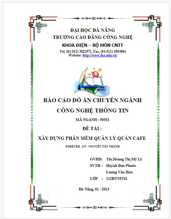 Đồ án tốt nghiệp công nghệ thông tin: Xây dựng phần mềm quản lý quán cafe