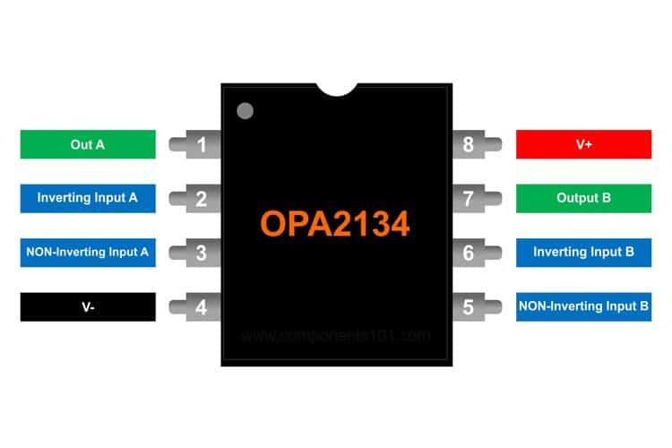 Cấu hình sơ đồ chân Op-Amp OPA2134