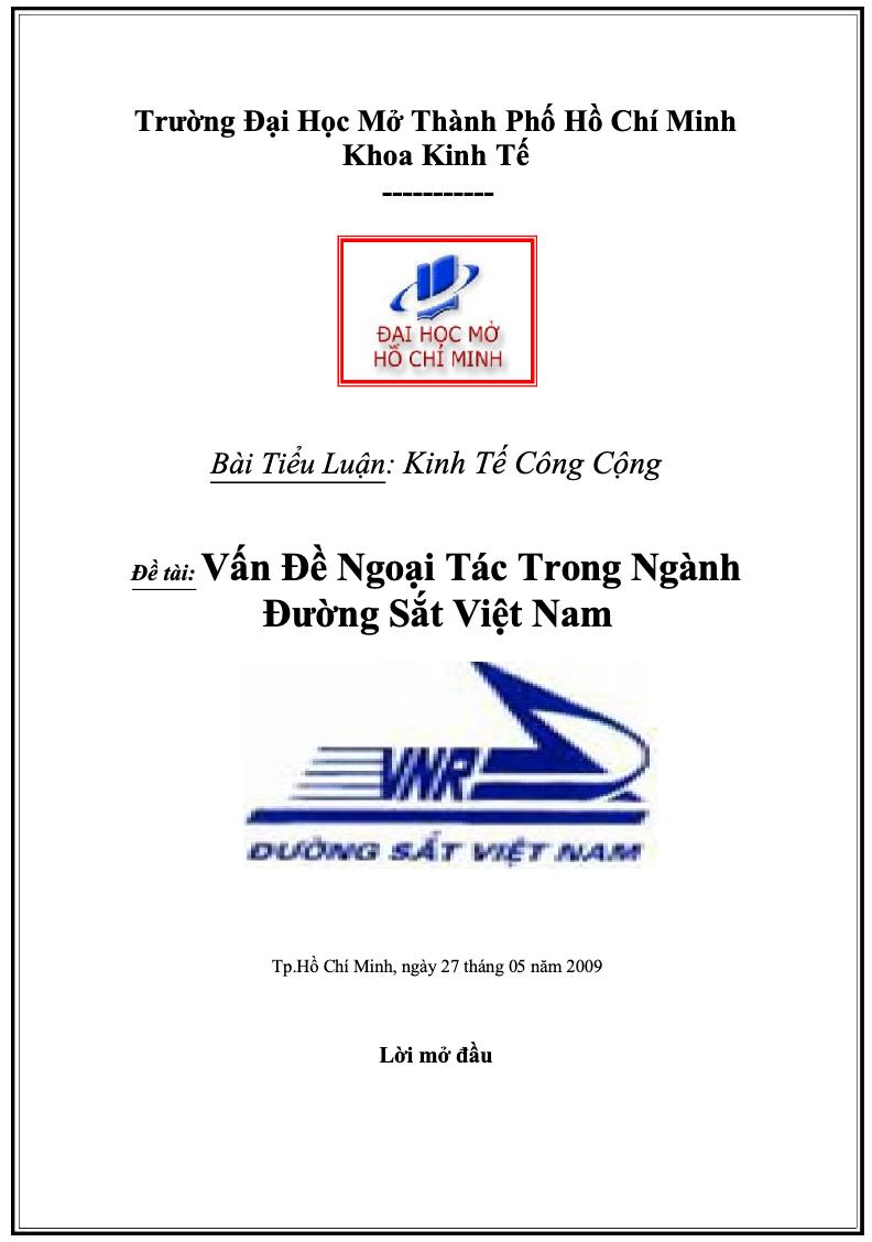 Kết luận tiểu luận vấn đề ngoại tác trong ngành đường sắt Việt Nam