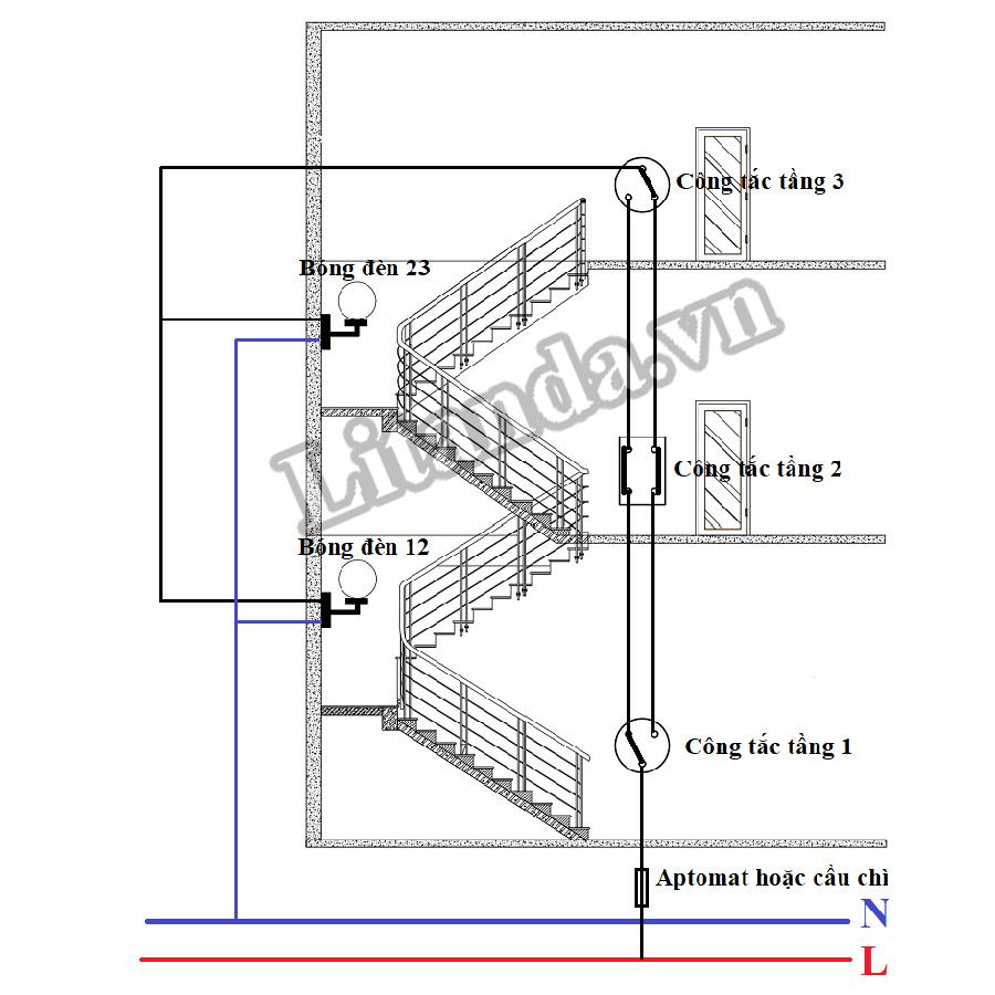 Sơ Đồ Đấu Đèn Cầu Thang 2 Công Tắc 1 Bóng Đèn Nhà 2 Tầng 3 Tầng