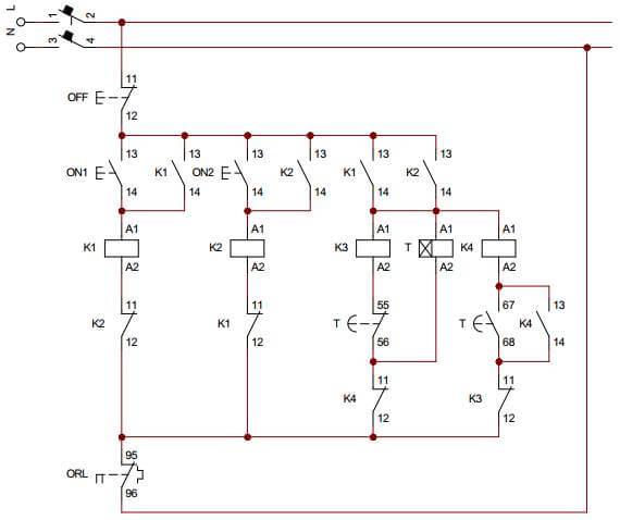 Mạch đảo chiều sao tam giác dùng nút nhấn