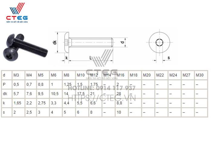 Tiêu chuẩn ốc lục giác chìm đầu bằng din 7380