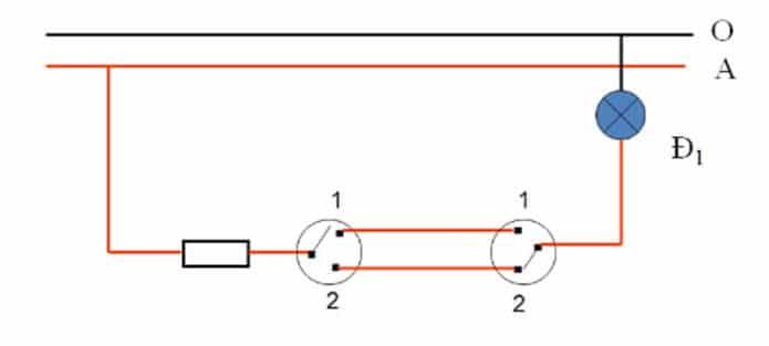 so do mach dien cau thang 2 cong tac 1 bong den