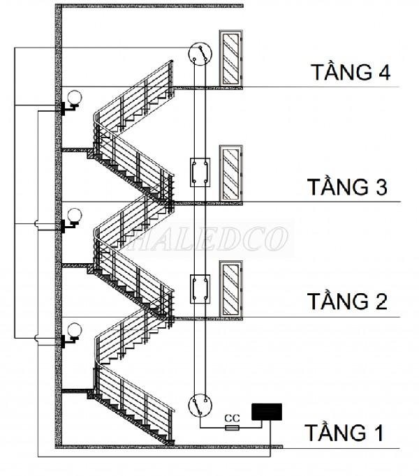 Sơ đồ mạch điện cầu thang nhà 4 tầng