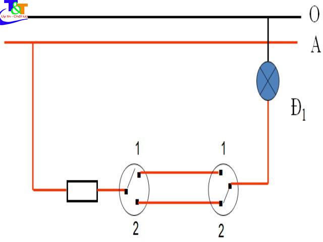 Cách Vẽ Sơ đồ lắp đặt mạch điện 2 công tắc 3 cực điều khiển 1 đèn