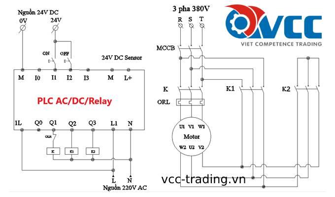 Mạch khởi động sao tam giác dùng PLC