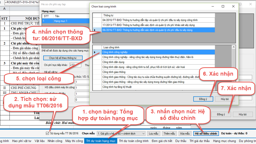 Áp dụng thông tư 06/2016/TT-BXD: Hướng dẫn đầu tư xây dựng trong phần mềm Dự toán F1